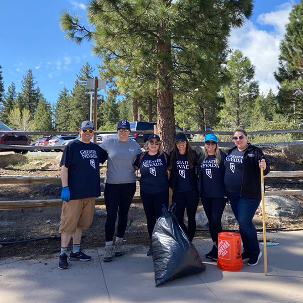 Group photo of GNCU employees at a Keep Truckee Meadows Beautiful clean up