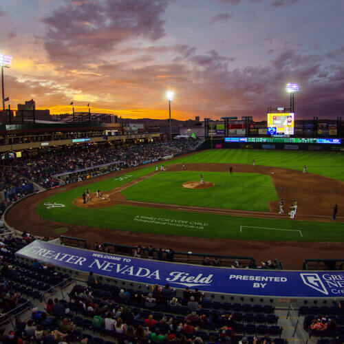 Photo of Greater Nevada Field at sunset